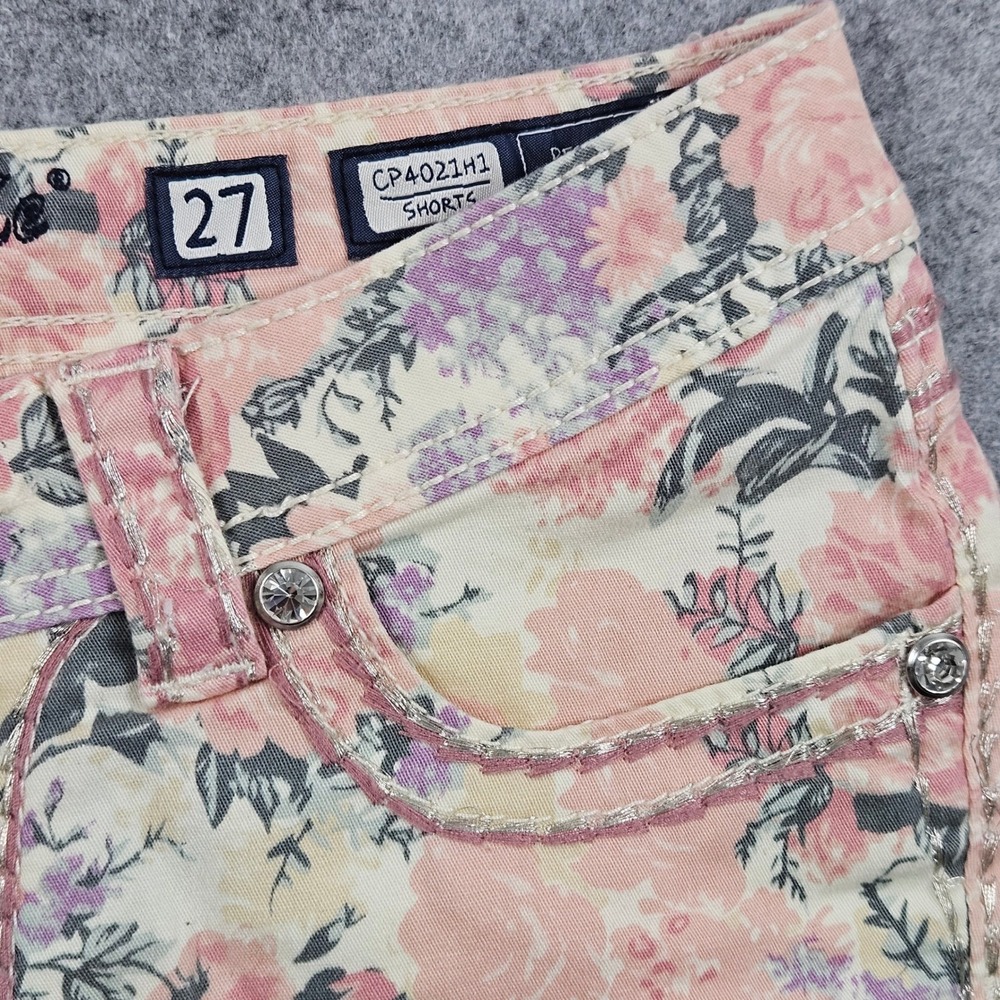 Miss Me Rose Print Floral Cargo Shorts Size 27 Pink Purple CP4021H1 Frayed Hem - Picture 5 of 7
